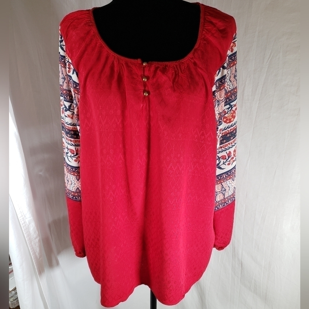 Style & Co Red Loose fitted Long Sleeve Blouse Sz XL